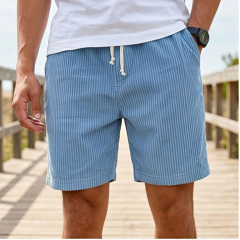 Men's Corduroy Shorts | Casual Drawstring Beach Shorts with