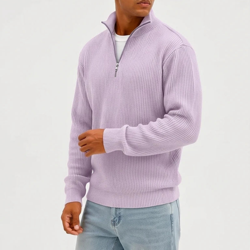 Model wearing Purple corduroy pullover in a studio - 2