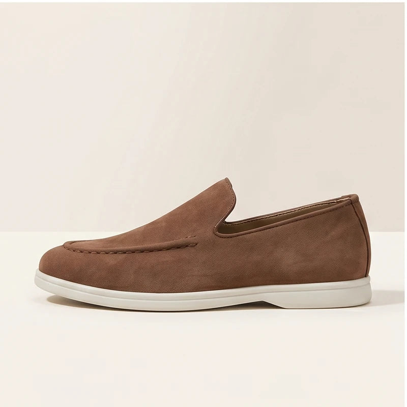 Brown suede loafers in a studio background - 3