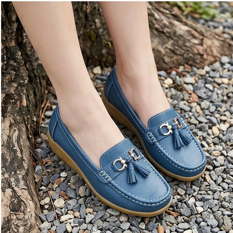 Model wearing Blue01 Shoes for Women Casual White Slip On Loafers Sneakers Woman Soft Low Heels Sports Tennis Woman Casual Sneaker Female Footwear outdoors - 3
