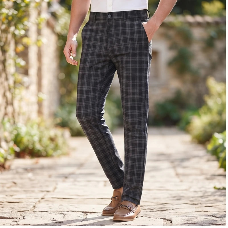 Model wearing Black pants outdoors
