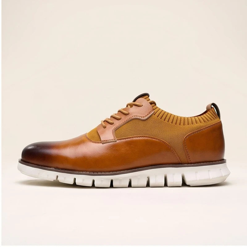 Brown woven shoes in a studio background - 2