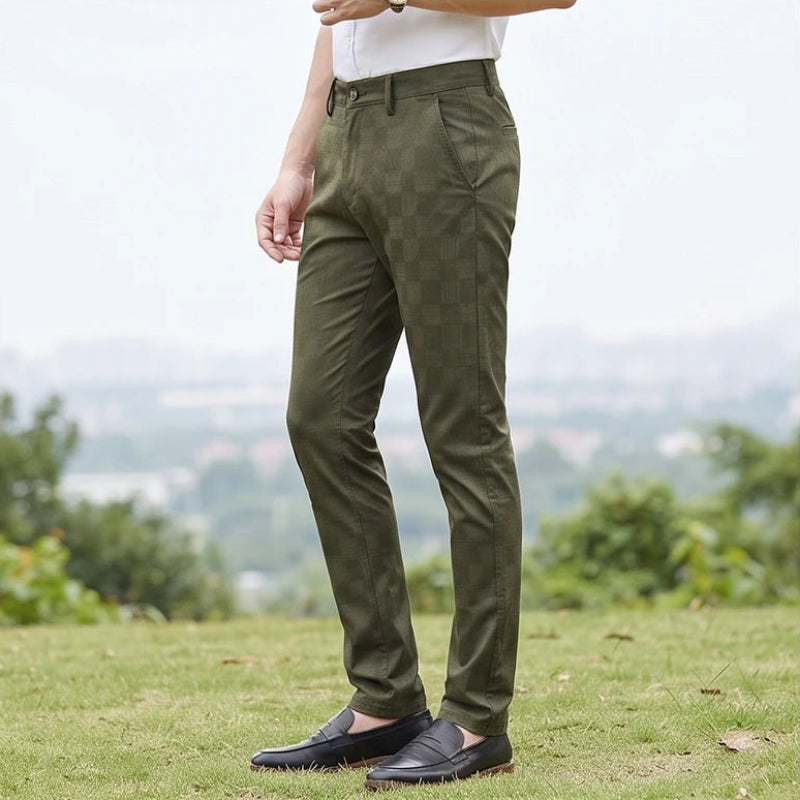 Model wearing Green cotton pants outdoors - 2