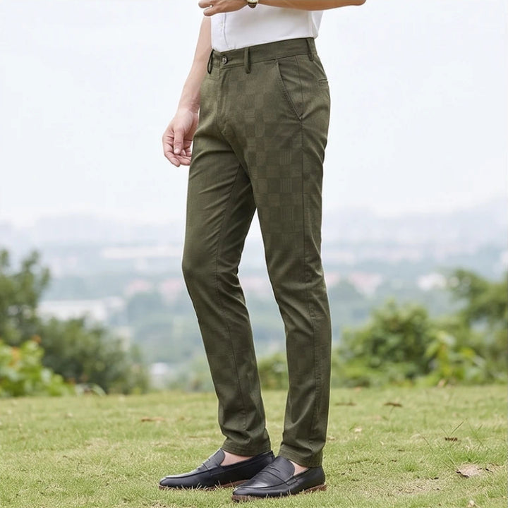 Model wearing Green cotton pants outdoors - 2