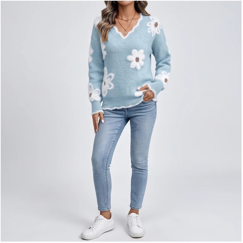 Model wearing Light Blue knit sweater in a studio - 2