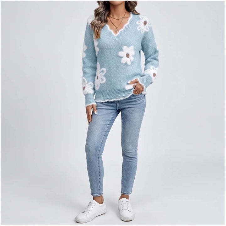 Model wearing Light Blue knit sweater in a studio - 2