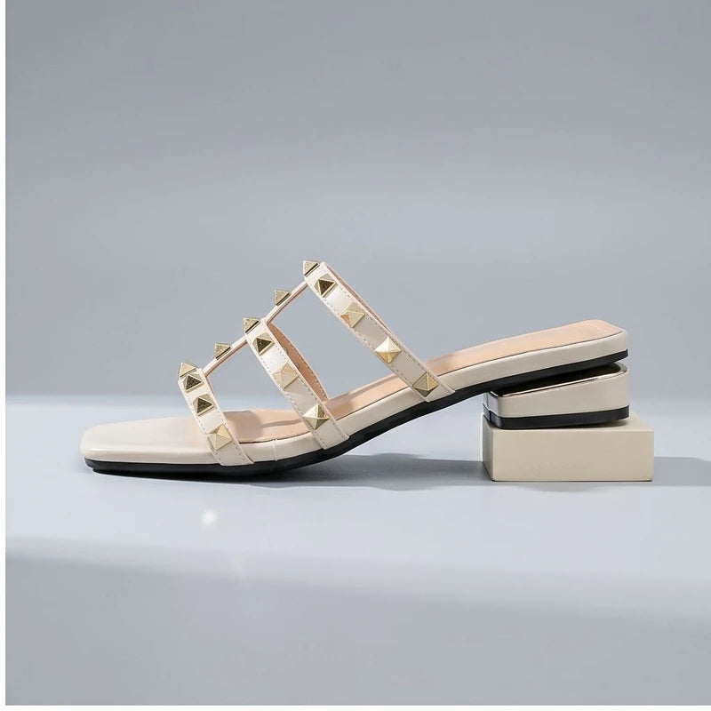 White Calista Studded Leather Sandals product photo - 2