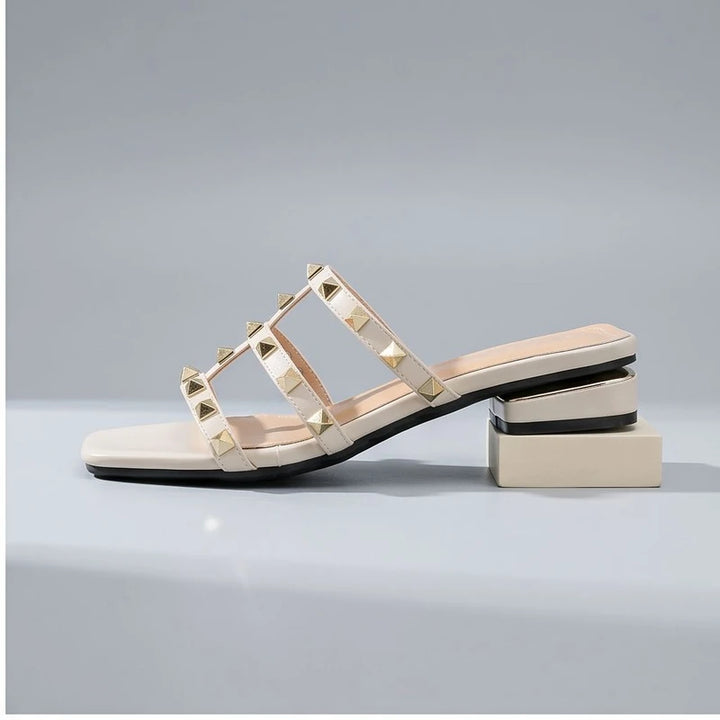 White Calista Studded Leather Sandals product photo - 2