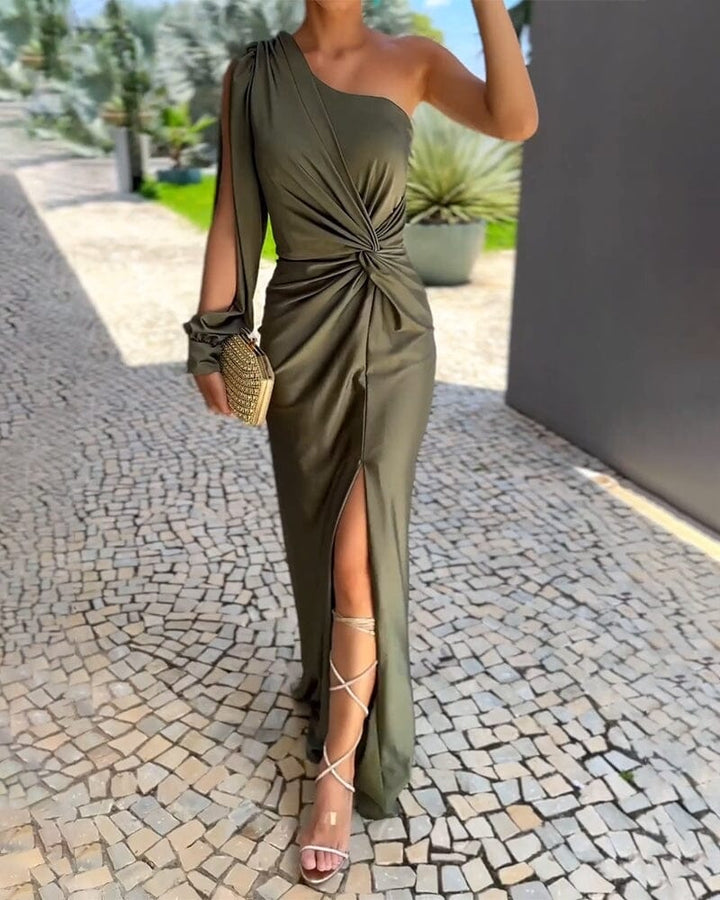 Zaria Women's Green One-Shoulder Twist Maxi Dress