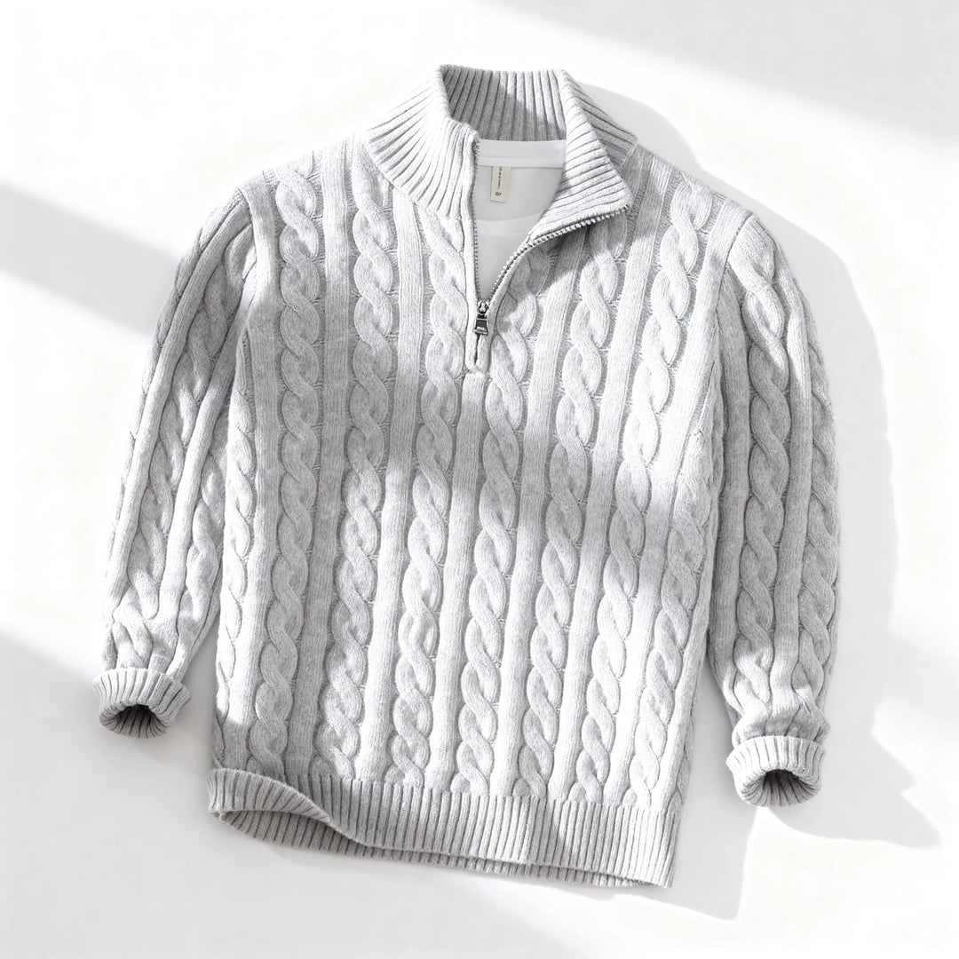 Oxford Men's Quarter Zip Cable Knit Sweater