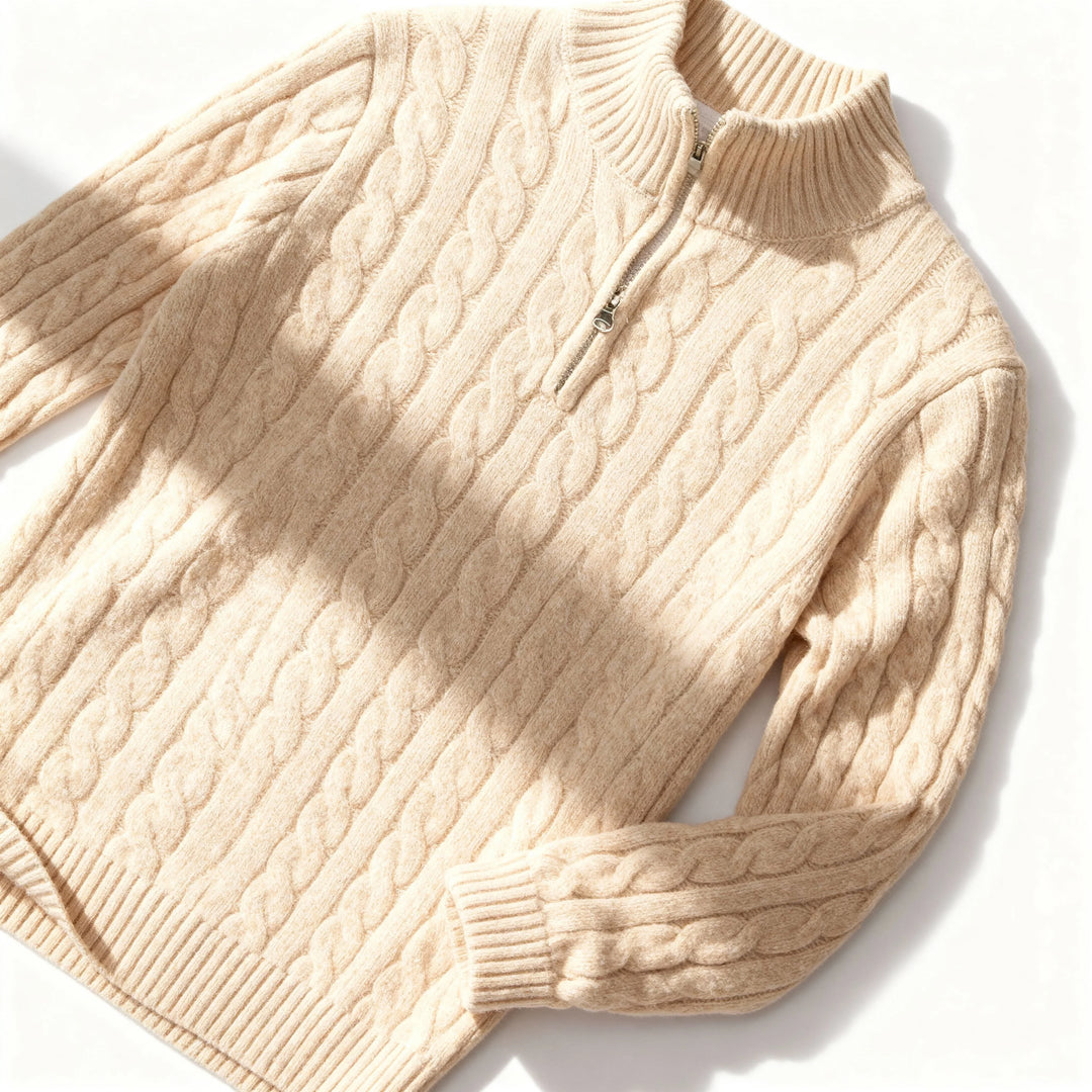 Oxford Men's Quarter Zip Cable Knit Sweater