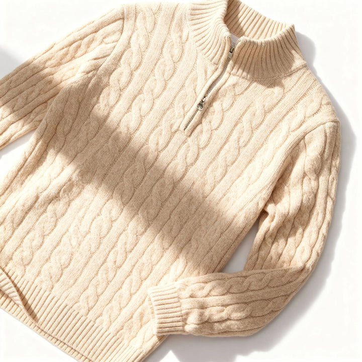 Oxford Men's Quarter Zip Cable Knit Sweater