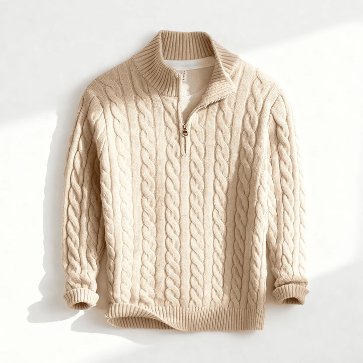 Oxford Men's Quarter Zip Cable Knit Sweater