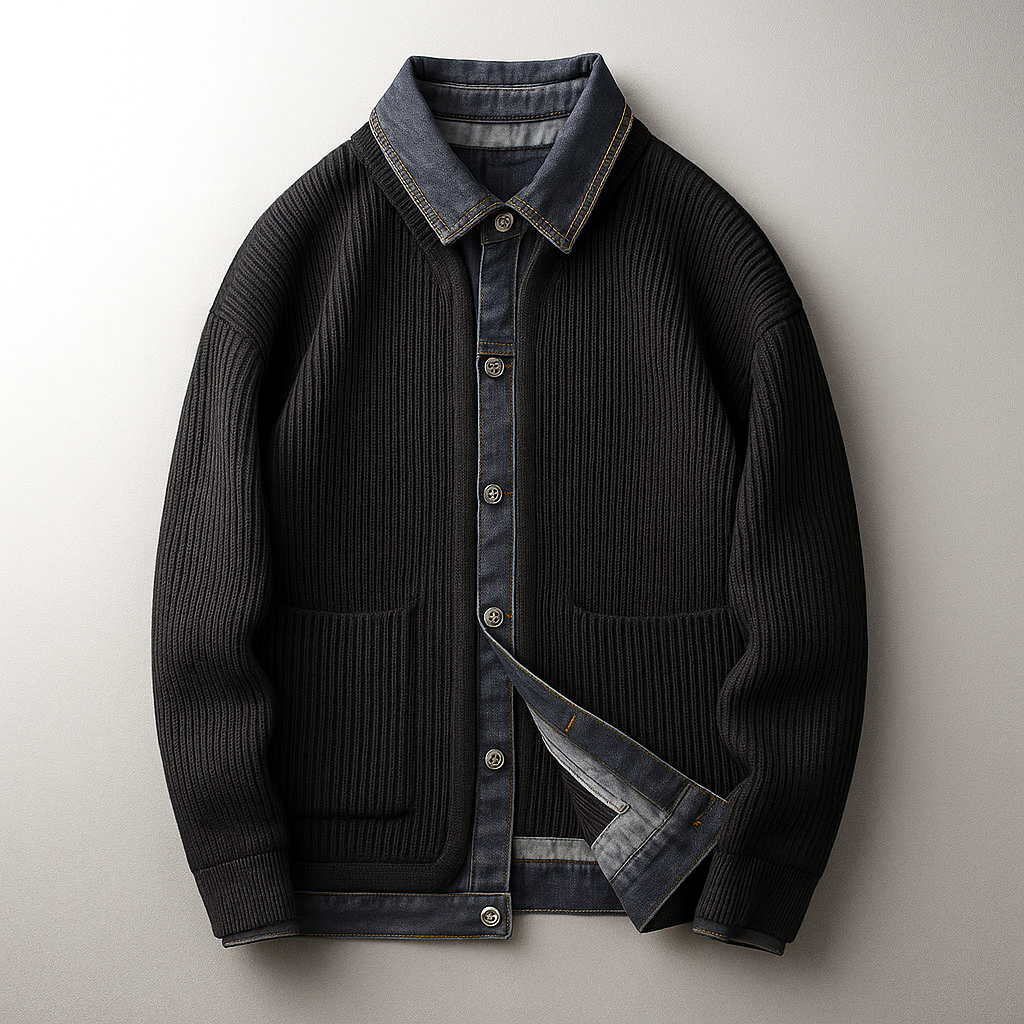 Hadley Men's Ribbed Knit Cardigan with Collar