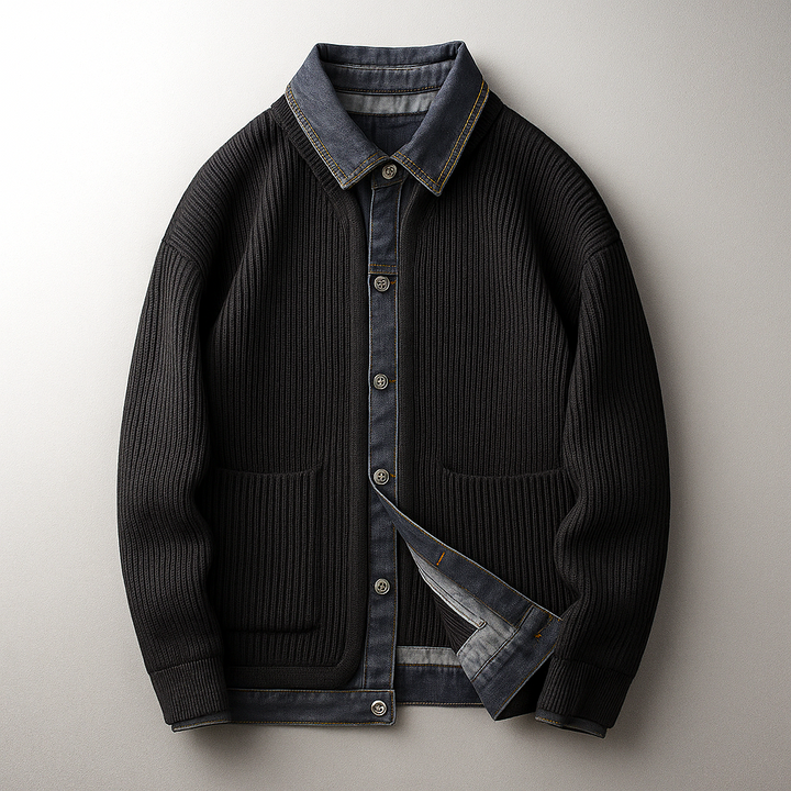 Hadley Men's Ribbed Knit Cardigan with Collar