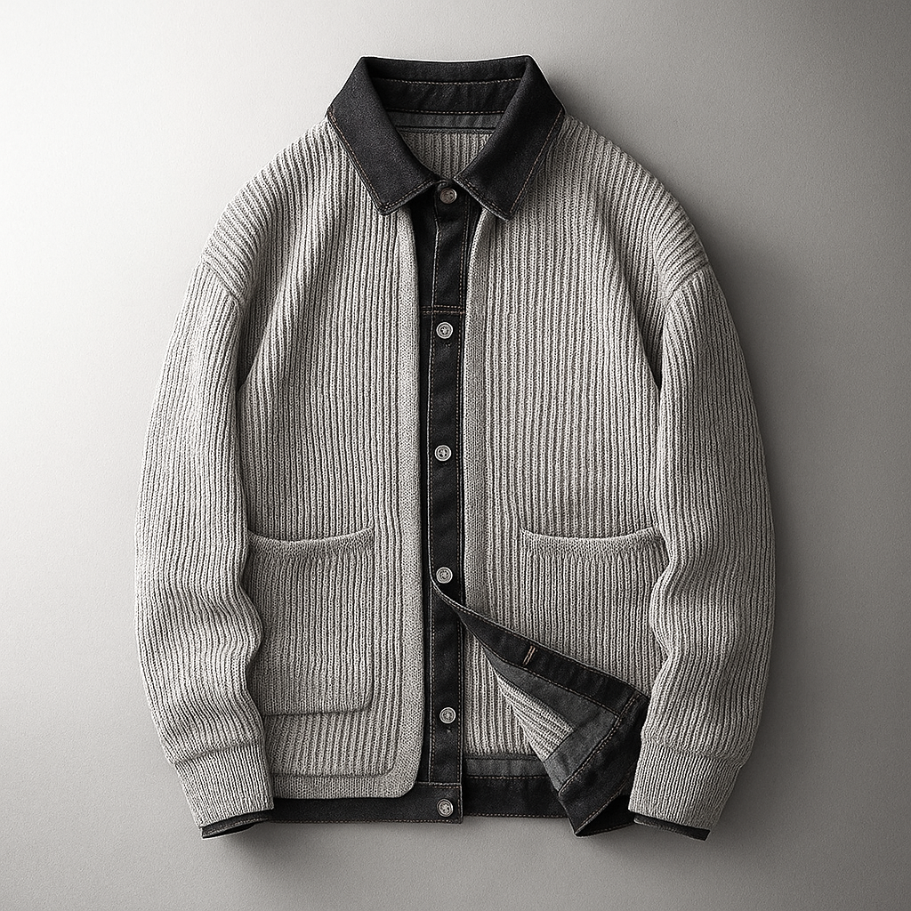 Hadley Men's Ribbed Knit Cardigan with Collar