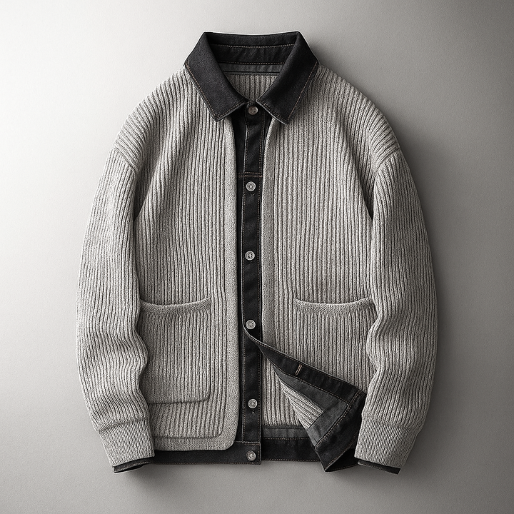 Hadley Men's Ribbed Knit Cardigan with Collar