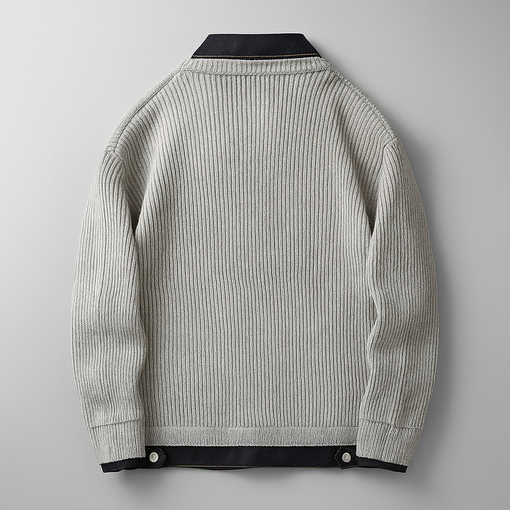 Hadley Men's Ribbed Knit Cardigan with Collar