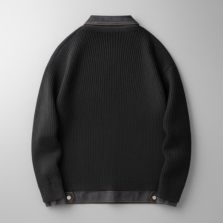 Hadley Men's Ribbed Knit Cardigan with Collar