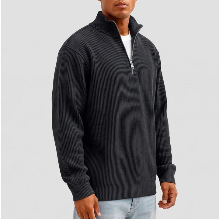 Model wearing Black corduroy pullover in a studio - 2