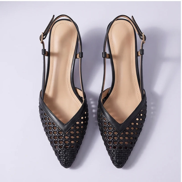 Black woven sandals in a studio background - 3