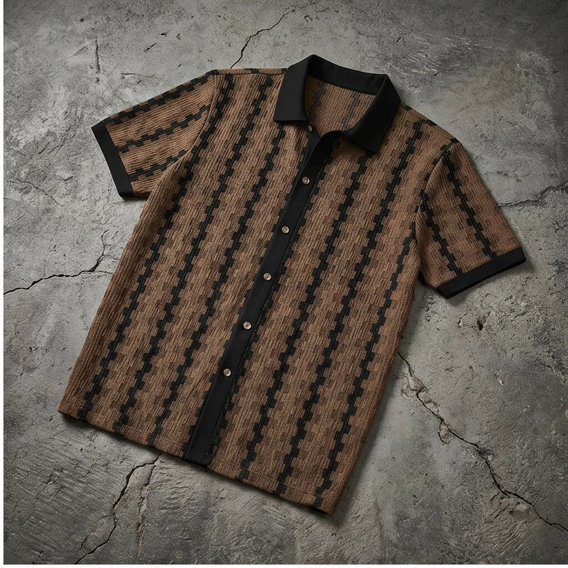 Brown Maverick Knit Contrast Polo Shirt flat lay product photo - 2