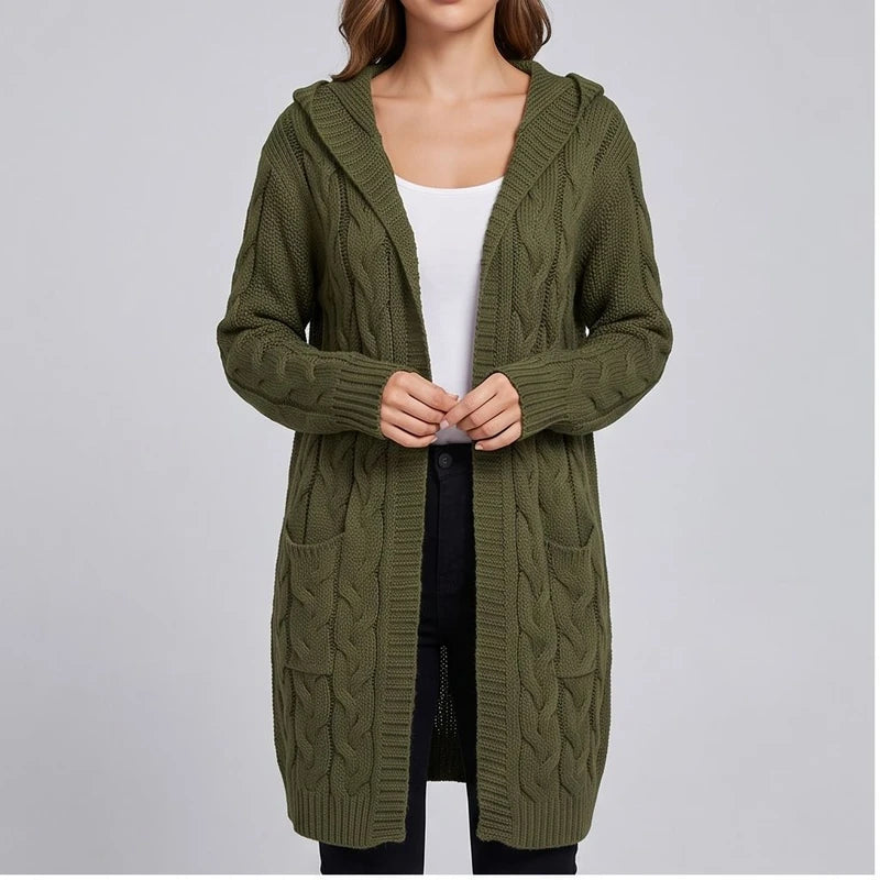 Model wearing C cardigan in a studio