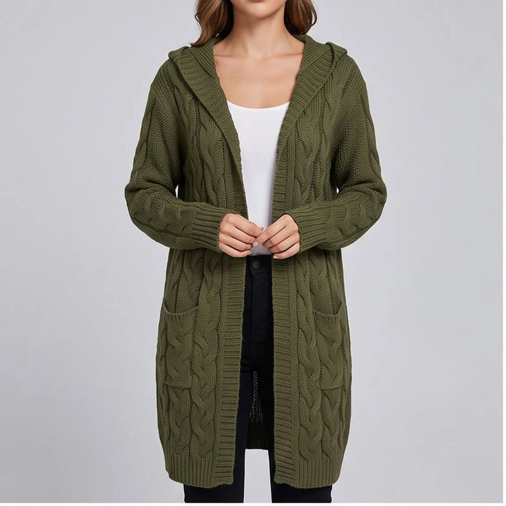 Model wearing C cardigan in a studio
