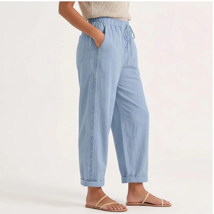 Model wearing Light Grey Wide Leg Pants Women Casual Straight Ankle Length Trousers High Waist Elastic Waist Lace Up Pockets Slacks 2025 Streetwear in studio - 2