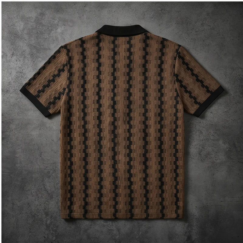 Brown Maverick Knit Contrast Polo Shirt flat lay product photo - 4