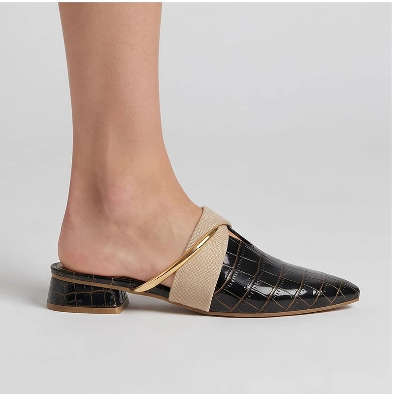 Model wearing Navy mule in a studio - 2