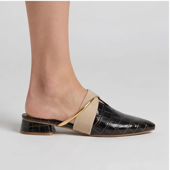 Model wearing Navy mule in a studio - 2