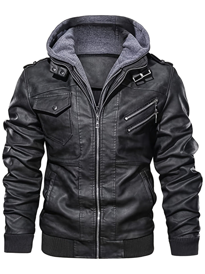 Maverick Leather Hooded Biker Jacket