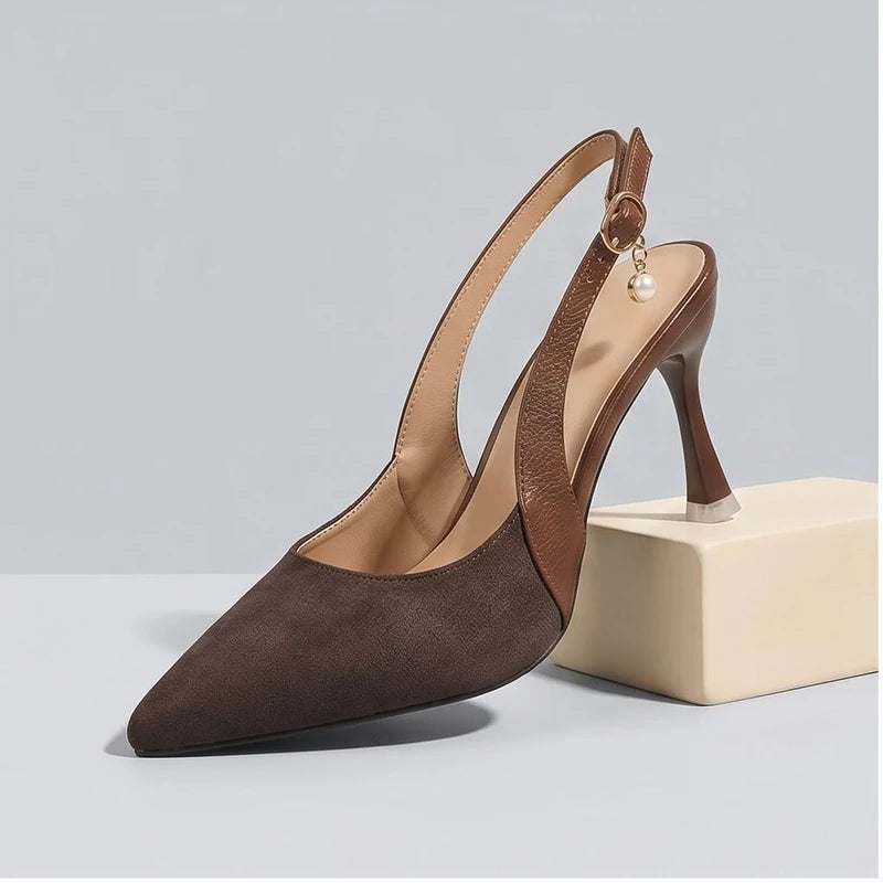 Brown linen flats in a studio background