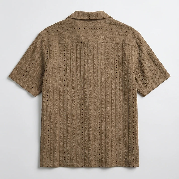Brown Winslow Textured Cuban Collar Shirt flat lay product photo - 3