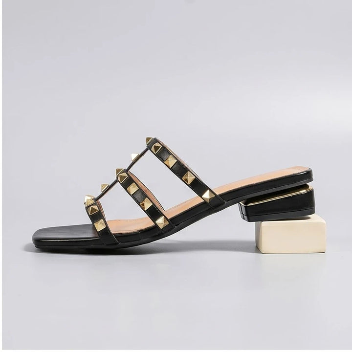 Black Calista Studded Leather Sandals product photo - 2
