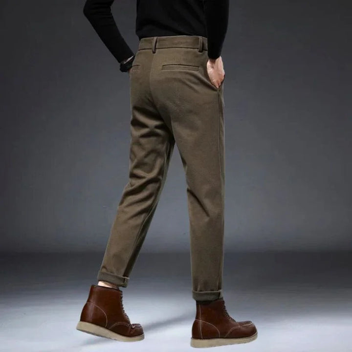 Hudson Tailored Trousers showcasing soft, structured fit with practical pockets, perfect for polished looks.