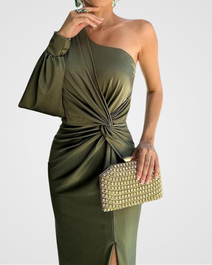 Zaria Women's Green One-Shoulder Twist Maxi Dress