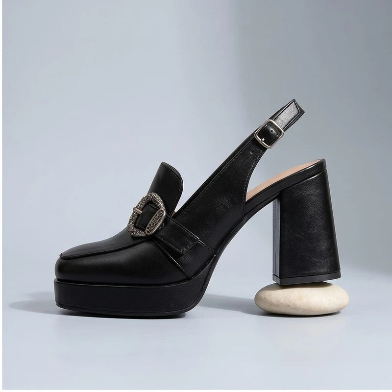Black leather heels in a studio background - 2