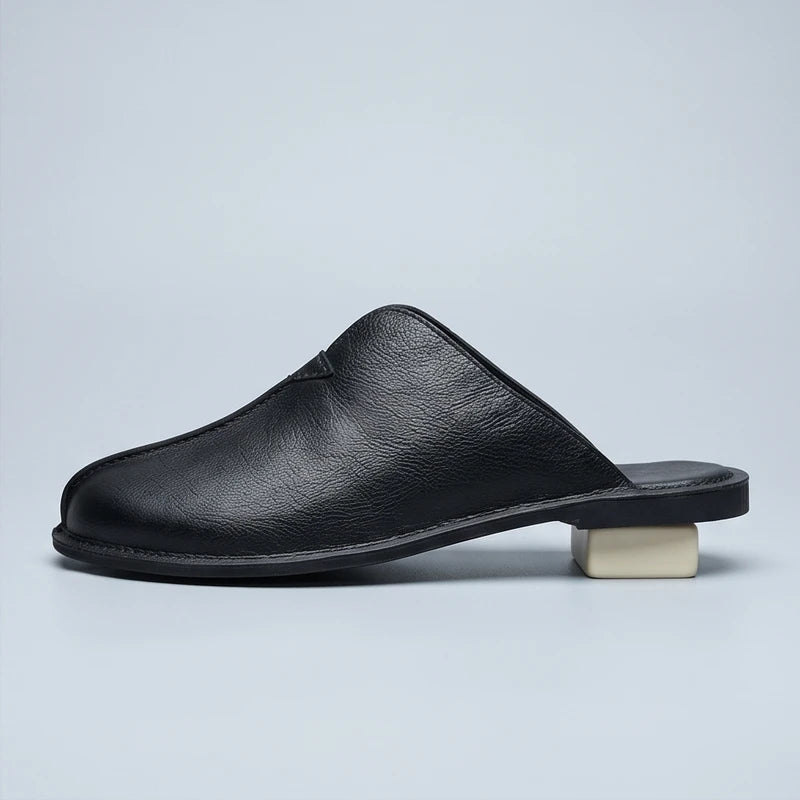 4215Black Quinlan Genuine Leather Backless Mules product photo - 2