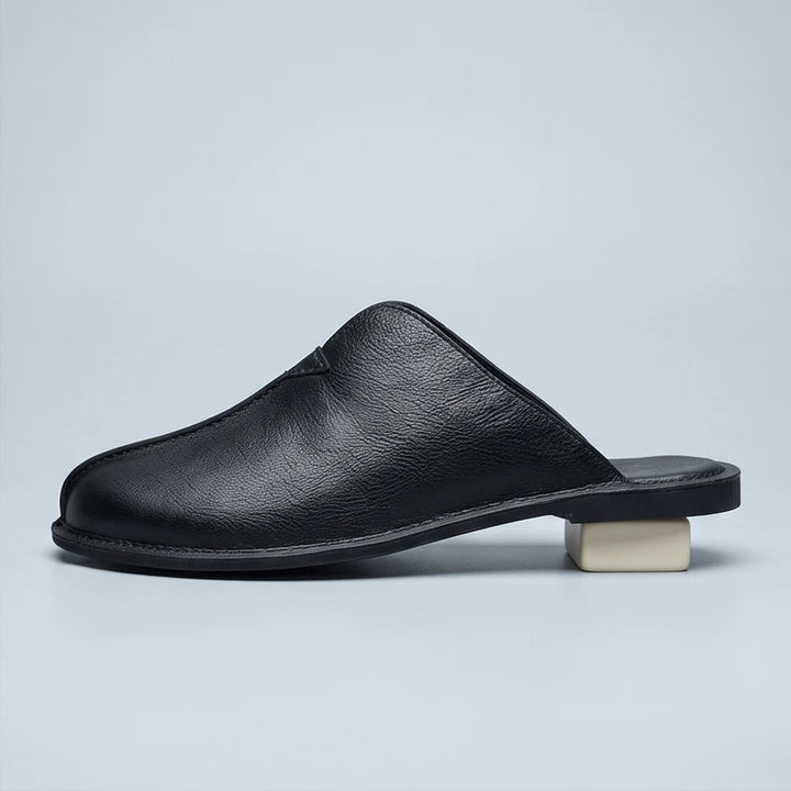 4215Black Quinlan Genuine Leather Backless Mules product photo - 2