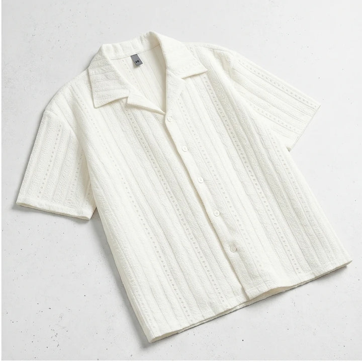 White Winslow Textured Cuban Collar Shirt flat lay product photo