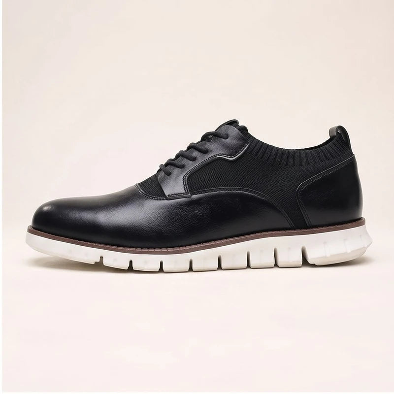 Black woven shoes in a studio background - 2