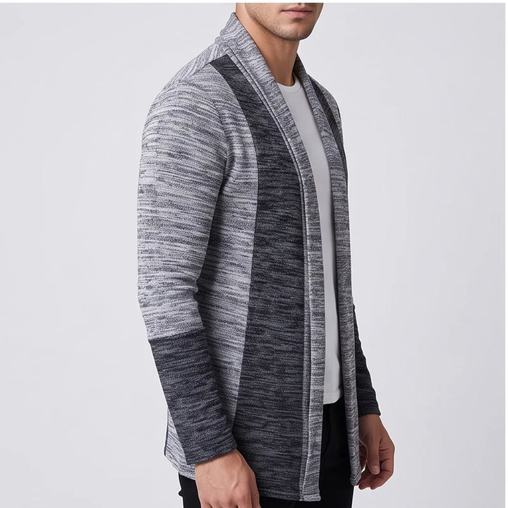 Model wearing Gray knitted cardigan in a studio - 2