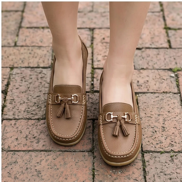 Model wearing Khaki01 Shoes for Women Casual White Slip On Loafers Sneakers Woman Soft Low Heels Sports Tennis Woman Casual Sneaker Female Footwear outdoors - 3