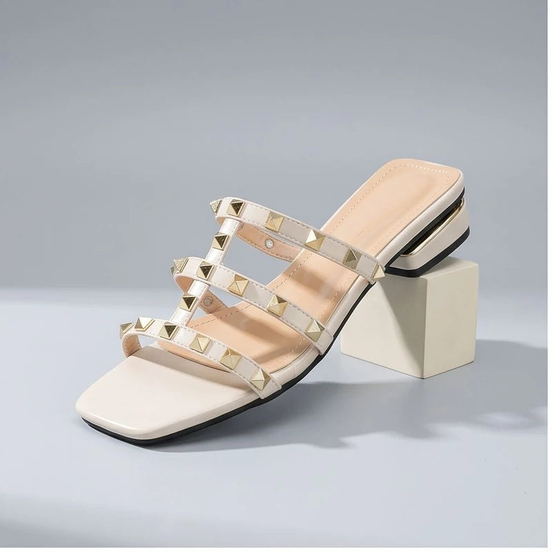 White Calista Studded Leather Sandals product photo