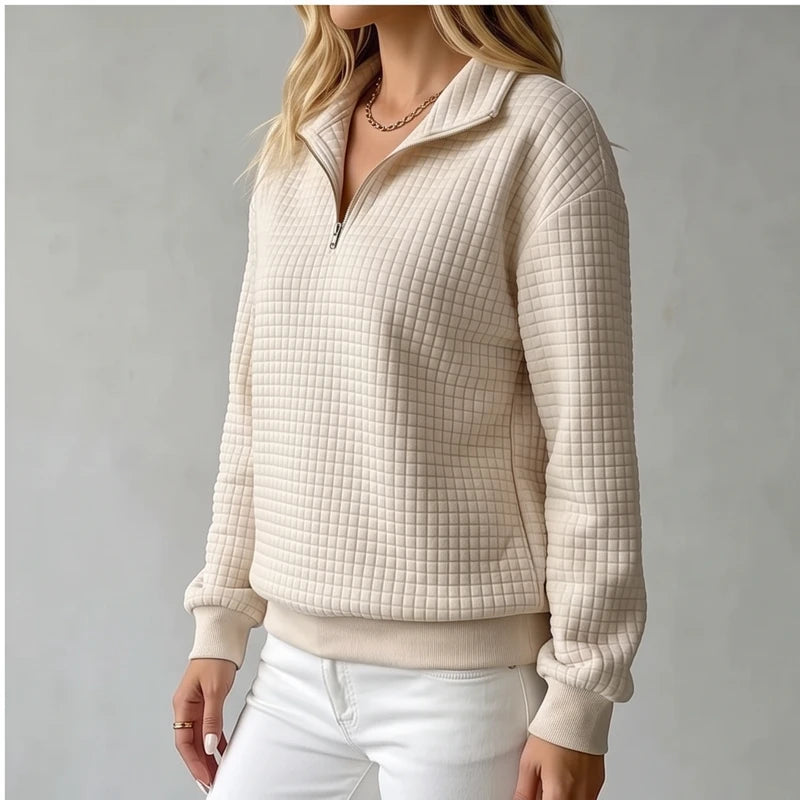 Model wearing Khaki knit pullover in a studio - 2
