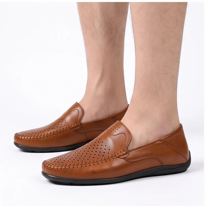 Model wearing Brown leather loafers in a studio - 3