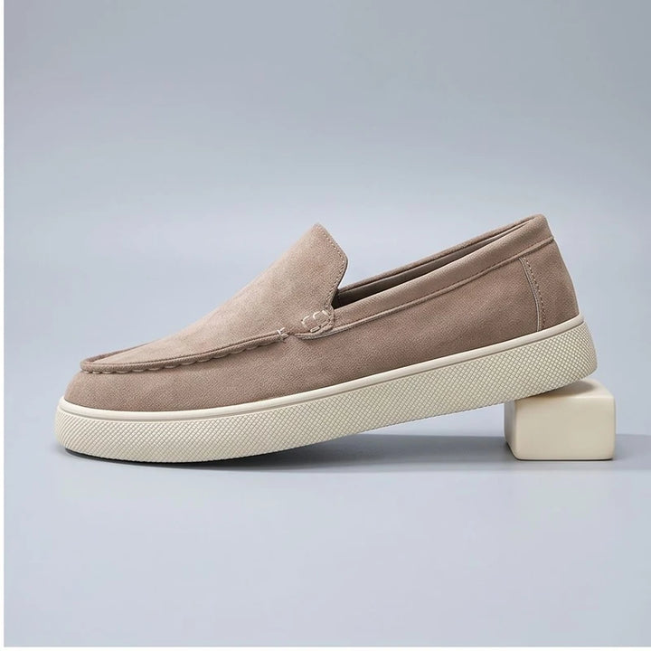 beige1 suede loafers in a studio background - 2