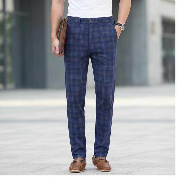 Model wearing Blue pants outdoors